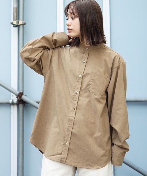 air tokyo sellection(エアートウキョウセレクション)の「ポリラミー バンドカラー シャツ(シャツ/ブラウス・メンズ・ブラック/ホワイト/カーキ/ネイビー/ベージュ・LARGE/MEDIUM)」の1枚目の写真