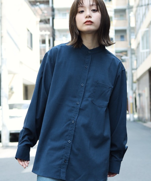 air tokyo sellection(エアートウキョウセレクション)の「ポリラミー バンドカラー シャツ(シャツ/ブラウス・メンズ・ブラック/ホワイト/カーキ/ネイビー/ベージュ・LARGE/MEDIUM)」の5枚目の写真