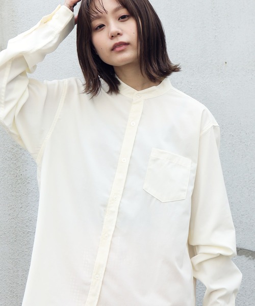 air tokyo sellection(エアートウキョウセレクション)の「ポリラミー バンドカラー シャツ(シャツ/ブラウス・メンズ・ブラック/ホワイト/カーキ/ネイビー/ベージュ・LARGE/MEDIUM)」の2枚目の写真
