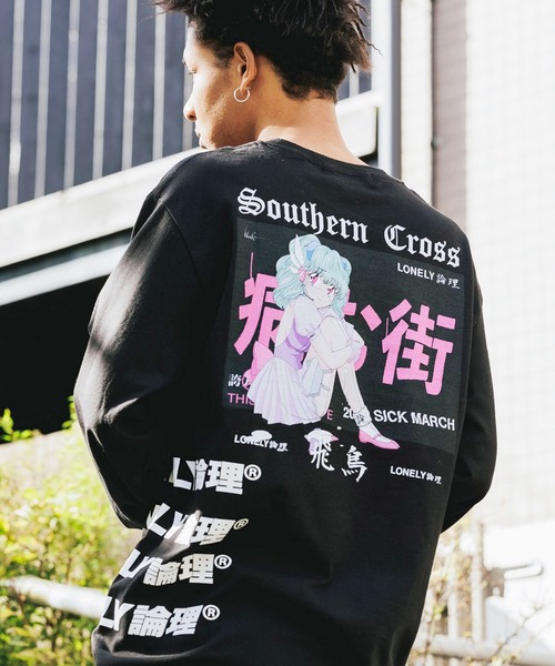 LONELY/論理(ロンリー)の「【ROOPTOKYO別注】LONELY(論理)/ロンリー YAMU ASKA L/S TEE グラフィックロンT(Tシャツ/カットソー・メンズ・ブラック/ホワイト・M/L/XL/XXL)」の2枚目の写真
