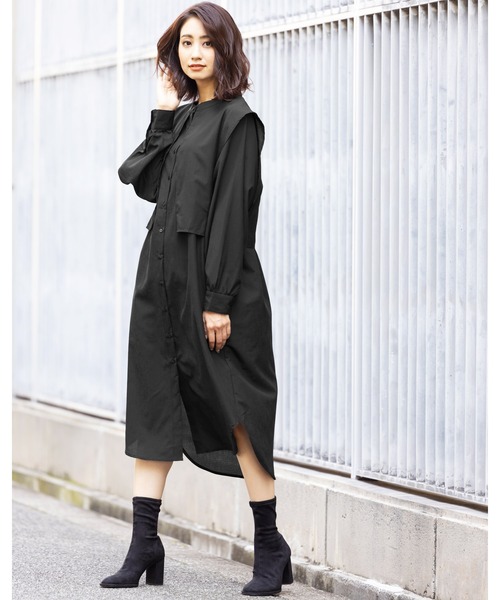 mili an deni(ミリアンデニ)の「サイドリボンケープカラーシャツワンピース(シャツワンピース・レディース・ブラック/アッシュグレー・M)」の7枚目の写真