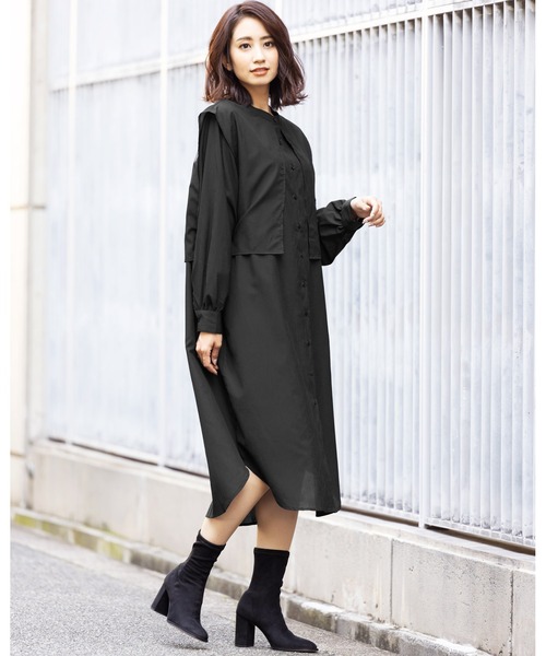 mili an deni(ミリアンデニ)の「サイドリボンケープカラーシャツワンピース(シャツワンピース・レディース・ブラック/アッシュグレー・M)」の10枚目の写真