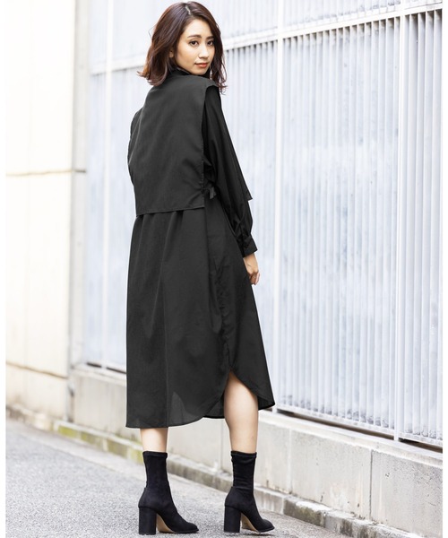 mili an deni(ミリアンデニ)の「サイドリボンケープカラーシャツワンピース(シャツワンピース・レディース・ブラック/アッシュグレー・M)」の5枚目の写真