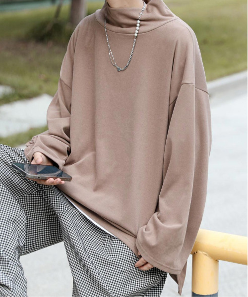 neos（ネオス）の「【neos -addictive design-】ビックシルエット モックネック ロングスリーブ カットソー（Tシャツ/カットソー・メンズ・モカ/ブラック/ライトグレー・MEDIUM/LARGE）」の9枚目の写真