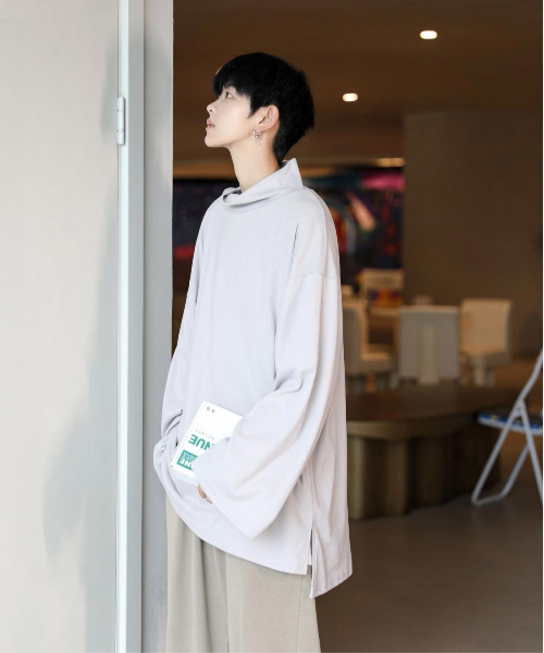 neos（ネオス）の「【neos -addictive design-】ビックシルエット モックネック ロングスリーブ カットソー（Tシャツ/カットソー・メンズ・モカ/ブラック/ライトグレー・MEDIUM/LARGE）」の7枚目の写真