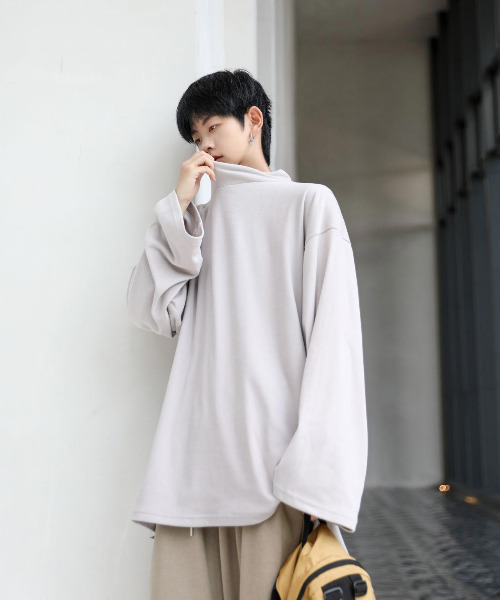 neos（ネオス）の「【neos -addictive design-】ビックシルエット モックネック ロングスリーブ カットソー（Tシャツ/カットソー・メンズ・モカ/ブラック/ライトグレー・MEDIUM/LARGE）」の18枚目の写真