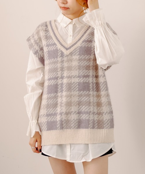 OLIVE des OLIVE（オリーブデオリーブ）の「Ｂｉｇベスト（ベスト・レディース・ブラウン/ミント/ラベンダー/アイボリー・FREE）」の4枚目の写真