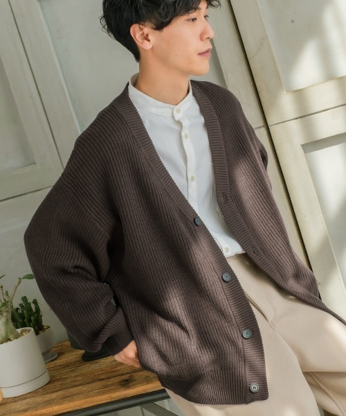 improves（インプローブス）の「ハイバルキー 片あぜ編み ニットカーディガン（カーディガン/ボレロ・メンズ・ダークブラウン/グレイッシュベージュ/ブラック/グリーン/ネイビー/チャコール・LARGE/MEDIUM/X-LARGE）」の3枚目の写真