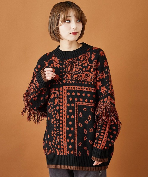 CUBE SUGAR(キューブシュガー)の「ジャガードニット ペイズリー柄 プルオーバー セーター(ニット/セーター・レディース・ブラック/ベージュ/ネイビー・M)」の2枚目の写真