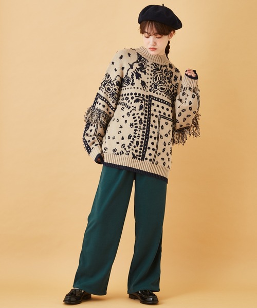 CUBE SUGAR(キューブシュガー)の「ジャガードニット ペイズリー柄 プルオーバー セーター(ニット/セーター・レディース・ブラック/ベージュ/ネイビー・M)」の7枚目の写真