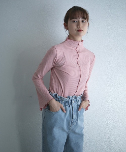 spoon store(スプーンストア)の「メローリブインナー(Tシャツ/カットソー・レディース・グリーン/アイボリー/ピンク・フリー)」の3枚目の写真