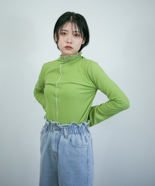 spoon store(スプーンストア)の「メローリブインナー(Tシャツ/カットソー・レディース・グリーン/アイボリー/ピンク・フリー)」の1枚目の写真