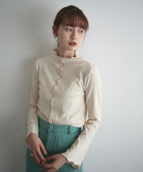 spoon store(スプーンストア)の「メローリブインナー(Tシャツ/カットソー・レディース・グリーン/アイボリー/ピンク・フリー)」の2枚目の写真