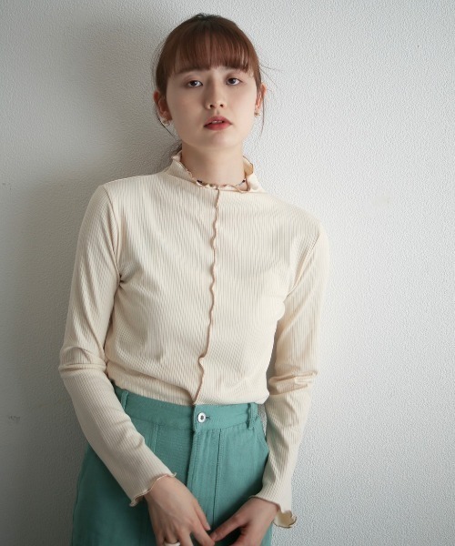 spoon store(スプーンストア)の「メローリブインナー(Tシャツ/カットソー・レディース・グリーン/アイボリー/ピンク・フリー)」の4枚目の写真