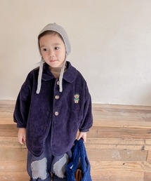 【aimoha-KIDS-】子供服 クマ刺繍ボア裏地暖かい中ボアコーデュロイコート