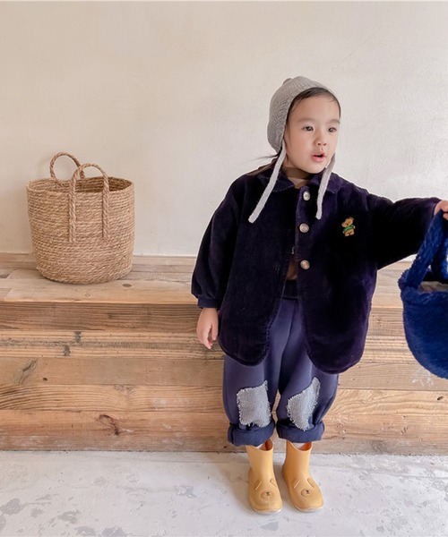 aimoha(アイモハ)の「【aimoha-KIDS-】子供服 クマ刺繍ボア裏地暖かい中ボアコーデュロイコート(ブルゾン・キッズ・ネイビー/ベージュ・130/90/80/100/120/110)」の3枚目の写真