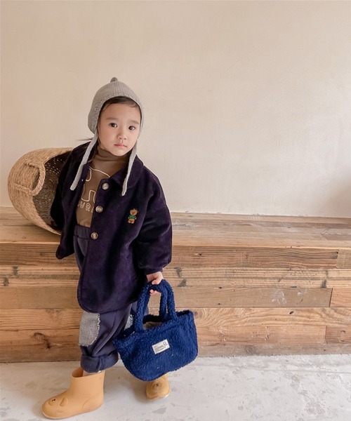 aimoha(アイモハ)の「【aimoha-KIDS-】子供服 クマ刺繍ボア裏地暖かい中ボアコーデュロイコート(ブルゾン・キッズ・ネイビー/ベージュ・130/90/80/100/120/110)」の5枚目の写真