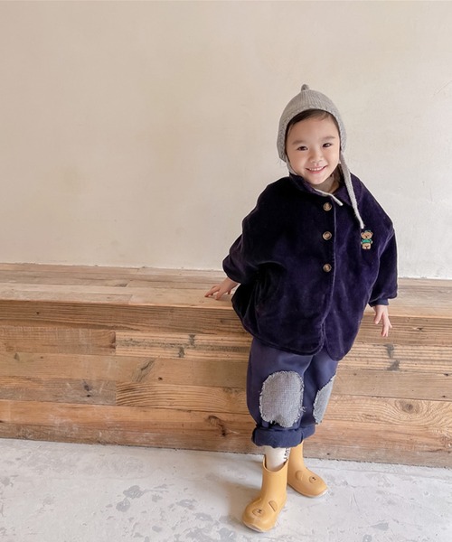 aimoha(アイモハ)の「【aimoha-KIDS-】子供服 クマ刺繍ボア裏地暖かい中ボアコーデュロイコート(ブルゾン・キッズ・ネイビー/ベージュ・130/90/80/100/120/110)」の7枚目の写真