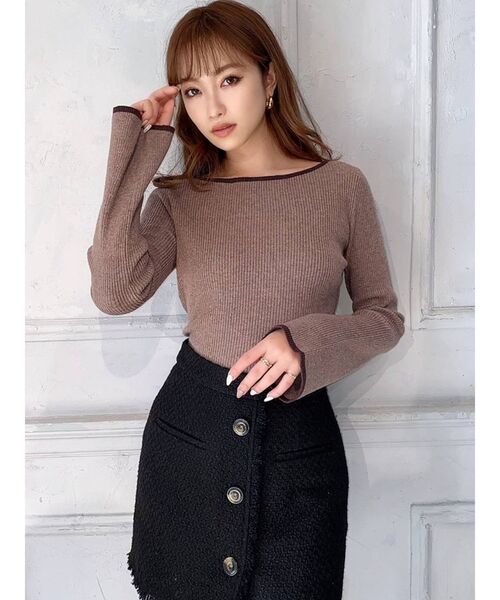 RESEXXY(リゼクシー)の「バイカラーリブニットトップス(ニット/セーター・レディース・ブラック/ブラウン/オフホワイト・FREE)」の1枚目の写真