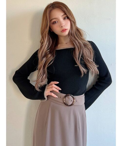 RESEXXY(リゼクシー)の「バイカラーリブニットトップス(ニット/セーター・レディース・ブラック/ブラウン/オフホワイト・FREE)」の4枚目の写真