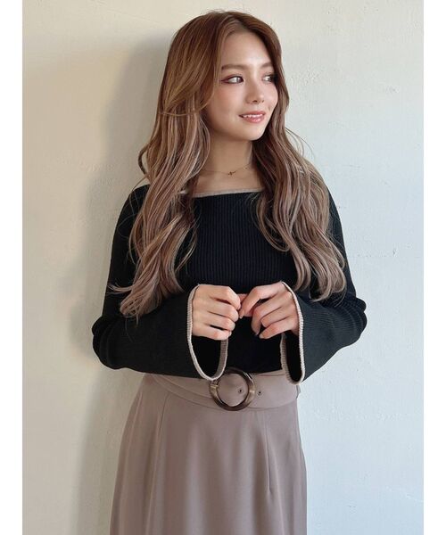 RESEXXY(リゼクシー)の「バイカラーリブニットトップス(ニット/セーター・レディース・ブラック/ブラウン/オフホワイト・FREE)」の5枚目の写真