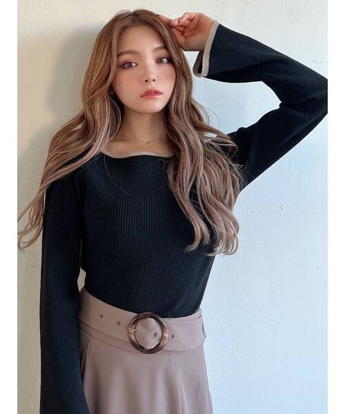 RESEXXY(リゼクシー)の「バイカラーリブニットトップス(ニット/セーター・レディース・ブラック/ブラウン/オフホワイト・FREE)」の6枚目の写真