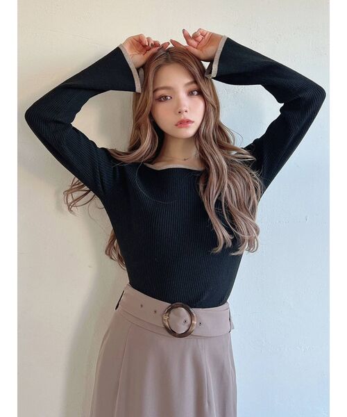 RESEXXY(リゼクシー)の「バイカラーリブニットトップス(ニット/セーター・レディース・ブラック/ブラウン/オフホワイト・FREE)」の7枚目の写真