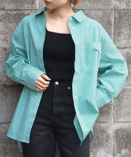 tiptop（ティップトップ）の「ストライプビッグシャツ（シャツ/ブラウス・レディース・ブラック/ピンク/ブルー/グリーン/グリーン系その他/ブラック系その他/オレンジ/パープル系その他/サックスブルー・FREE）」の13枚目の写真