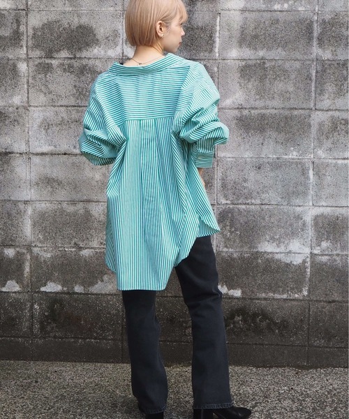 tiptop（ティップトップ）の「ストライプビッグシャツ（シャツ/ブラウス・レディース・ブラック/ピンク/ブルー/グリーン/グリーン系その他/ブラック系その他/オレンジ/パープル系その他/サックスブルー・FREE）」の12枚目の写真