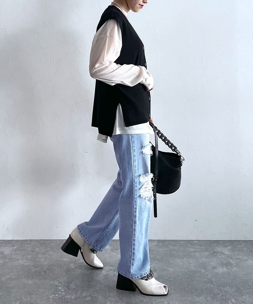 PAGEBOY（ページボーイ）の「Vネックカーデベスト（ベスト・レディース・ブラック/オフホワイト/グリーン・FREE）」の7枚目の写真