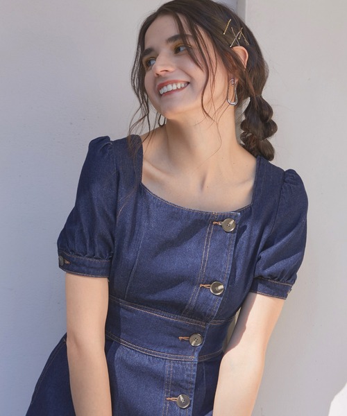 Cheek（チーク）の「【サイズ展開あり】デニムパワショルワンピース（ワンピース・レディース・ネイビー/ダークブルー・SMALL/MEDIUM）」の3枚目の写真