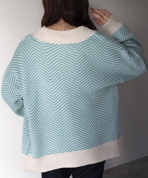 Riberry（リベリー）の「ジャガード深Vカーディガン（カーディガン/ボレロ・レディース・ブラック/ベージュ/ブルーグリーン・MEDIUM）」の8枚目の写真