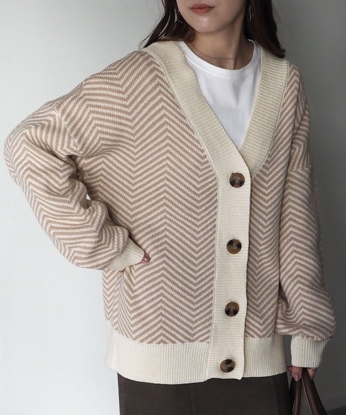 Riberry（リベリー）の「ジャガード深Vカーディガン（カーディガン/ボレロ・レディース・ブラック/ベージュ/ブルーグリーン・MEDIUM）」の12枚目の写真