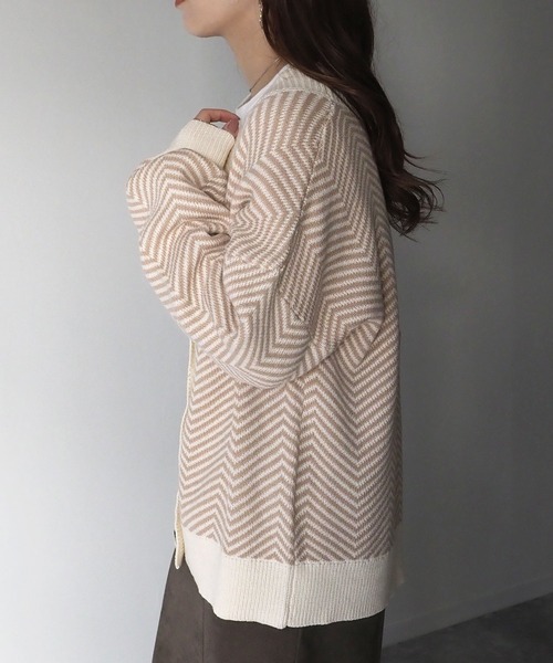 Riberry（リベリー）の「ジャガード深Vカーディガン（カーディガン/ボレロ・レディース・ブラック/ベージュ/ブルーグリーン・MEDIUM）」の13枚目の写真