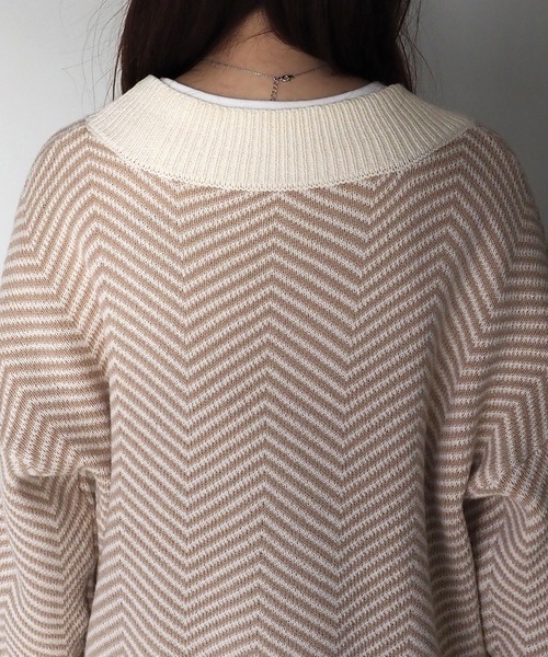 Riberry（リベリー）の「ジャガード深Vカーディガン（カーディガン/ボレロ・レディース・ブラック/ベージュ/ブルーグリーン・MEDIUM）」の15枚目の写真