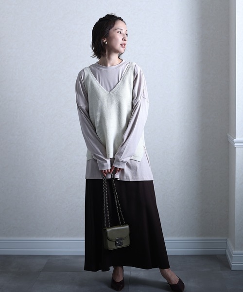 ElegChic（エレグシック）の「ニットキャミソール（キャミソール・レディース・チャコールグレー/ライトグレー/ブラック/アイボリー・3L/4L/M/L/XL）」の5枚目の写真