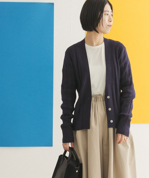 FORK&SPOON（フォークアンドスプーン）の「FORK&SPOON　ランダムリブニットカーディガン（カーディガン/ボレロ・レディース・グリーン/オフホワイト/ネイビー・ONE）」の3枚目の写真