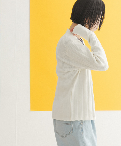 FORK&SPOON（フォークアンドスプーン）の「FORK&SPOON　ランダムリブニットカーディガン（カーディガン/ボレロ・レディース・グリーン/オフホワイト/ネイビー・ONE）」の4枚目の写真