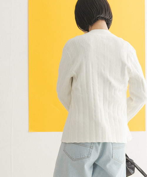 FORK&SPOON（フォークアンドスプーン）の「FORK&SPOON　ランダムリブニットカーディガン（カーディガン/ボレロ・レディース・グリーン/オフホワイト/ネイビー・ONE）」の5枚目の写真