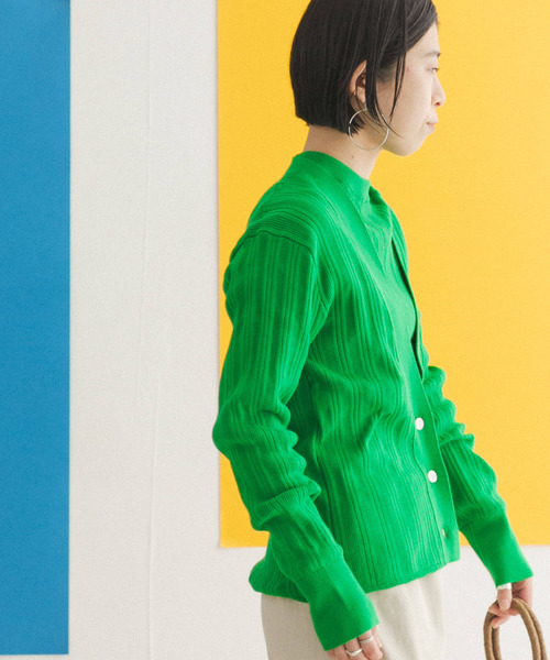 FORK&SPOON（フォークアンドスプーン）の「FORK&SPOON　ランダムリブニットカーディガン（カーディガン/ボレロ・レディース・グリーン/オフホワイト/ネイビー・ONE）」の11枚目の写真