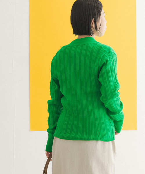 FORK&SPOON（フォークアンドスプーン）の「FORK&SPOON　ランダムリブニットカーディガン（カーディガン/ボレロ・レディース・グリーン/オフホワイト/ネイビー・ONE）」の12枚目の写真