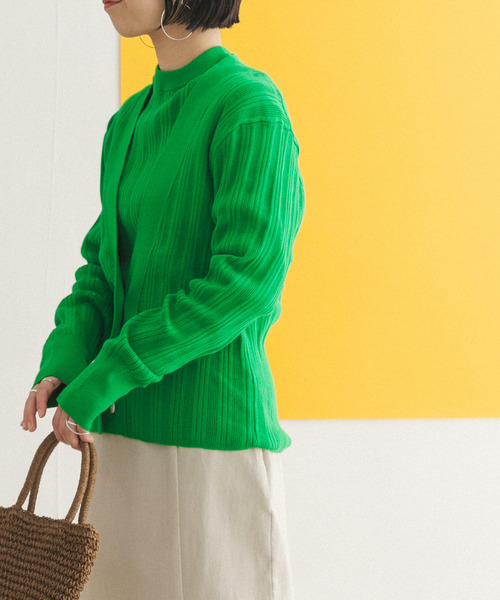 FORK&SPOON（フォークアンドスプーン）の「FORK&SPOON　ランダムリブニットカーディガン（カーディガン/ボレロ・レディース・グリーン/オフホワイト/ネイビー・ONE）」の13枚目の写真