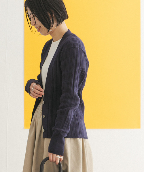 FORK&SPOON（フォークアンドスプーン）の「FORK&SPOON　ランダムリブニットカーディガン（カーディガン/ボレロ・レディース・グリーン/オフホワイト/ネイビー・ONE）」の18枚目の写真