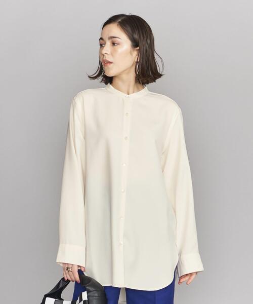 BEAUTY&YOUTH UNITED ARROWS(ビューティーアンドユースユナイテッドアローズ)の「BY ポリエステル バンドカラー シャツ -ウォッシャブル-◆(シャツ/ブラウス・レディース・ライトグレー/オフホワイト・FREE)」の1枚目の写真