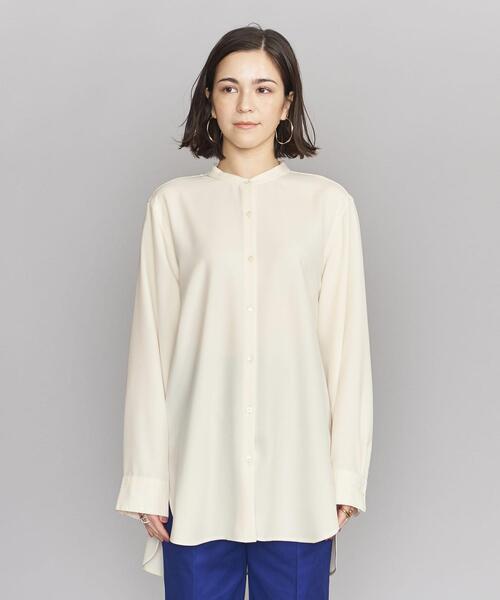 BEAUTY&YOUTH UNITED ARROWS(ビューティーアンドユースユナイテッドアローズ)の「BY ポリエステル バンドカラー シャツ -ウォッシャブル-◆(シャツ/ブラウス・レディース・ライトグレー/オフホワイト・FREE)」の3枚目の写真