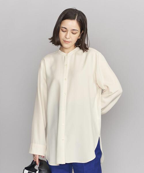 BEAUTY&YOUTH UNITED ARROWS(ビューティーアンドユースユナイテッドアローズ)の「BY ポリエステル バンドカラー シャツ -ウォッシャブル-◆(シャツ/ブラウス・レディース・ライトグレー/オフホワイト・FREE)」の6枚目の写真