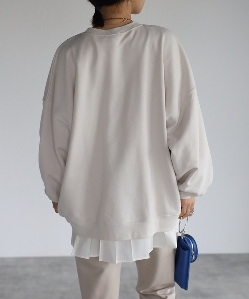 ap retro（アプレトロ）の「カレッジptリメイク風BIG裏毛プルオーバー（スウェット・レディース・グリーン/アイボリー/オートミール/スミクロ・FREE）」の7枚目の写真