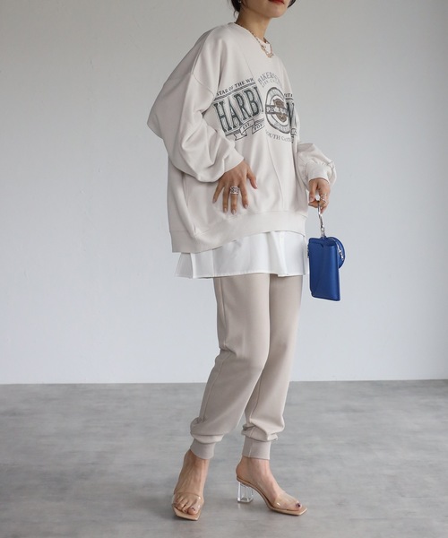 ap retro（アプレトロ）の「カレッジptリメイク風BIG裏毛プルオーバー（スウェット・レディース・グリーン/アイボリー/オートミール/スミクロ・FREE）」の9枚目の写真