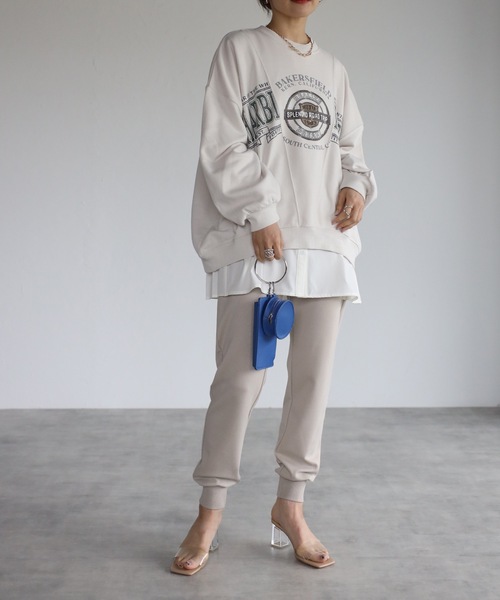 ap retro（アプレトロ）の「カレッジptリメイク風BIG裏毛プルオーバー（スウェット・レディース・グリーン/アイボリー/オートミール/スミクロ・FREE）」の8枚目の写真