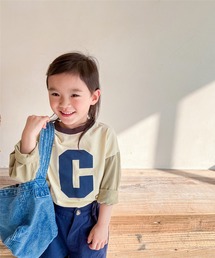 aimoha | aimoha-KIDS- 裾配色切り替えログプリントリンガーロングTEE(Tシャツ/カットソー)
